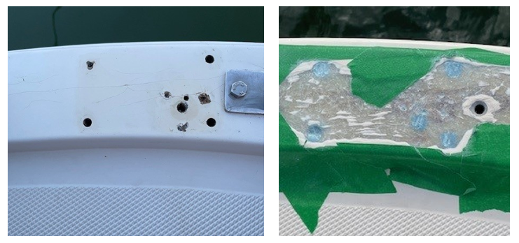 Bild på utgångspunkt med hål/sprickor + bild på igensatta hål